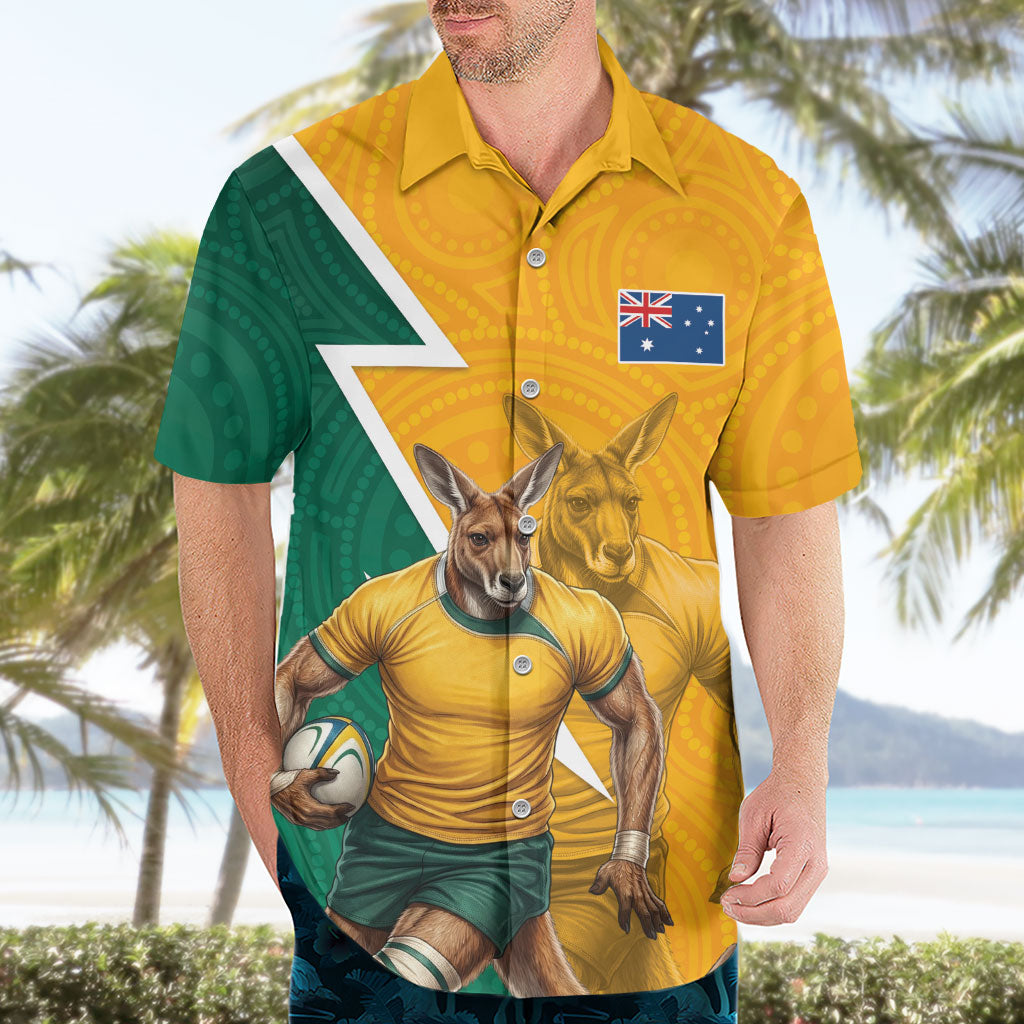 Australia Wallabies Kangaroo Hawaiian Shirt Australia Flag And Lightning Bolt - Aboriginal Rugby Mascot