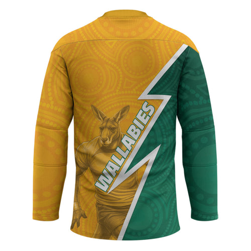 Australia Wallabies Kangaroo Hockey Jersey Australia Flag And Lightning Bolt - Aboriginal Rugby Mascot