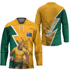 Australia Wallabies Kangaroo Hockey Jersey Australia Flag And Lightning Bolt - Aboriginal Rugby Mascot
