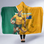 Australia Wallabies Kangaroo Hooded Blanket Australia Flag And Lightning Bolt - Aboriginal Rugby Mascot