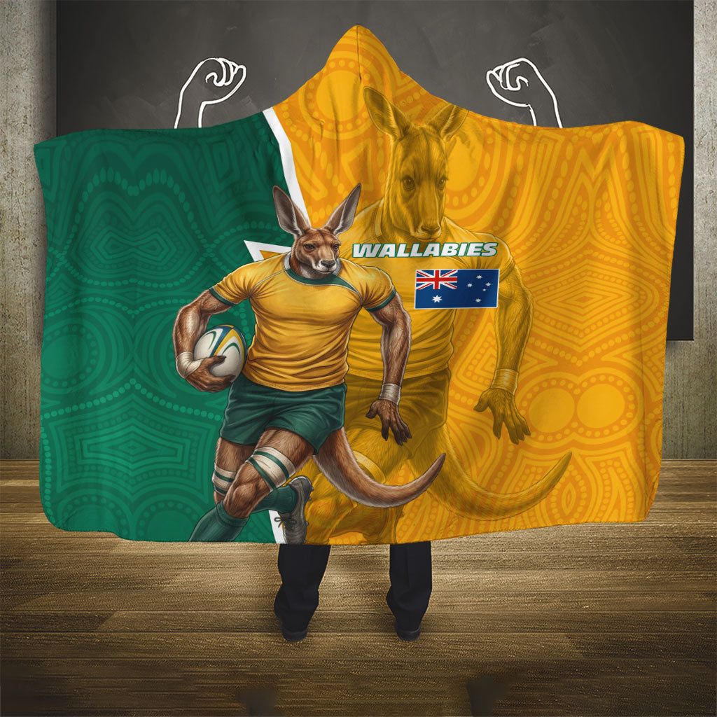 Australia Wallabies Kangaroo Hooded Blanket Australia Flag And Lightning Bolt - Aboriginal Rugby Mascot