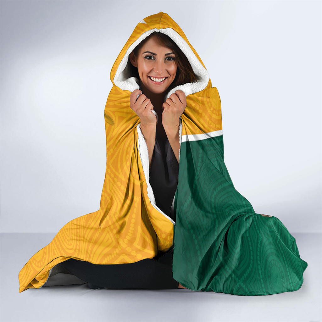 Australia Wallabies Kangaroo Hooded Blanket Australia Flag And Lightning Bolt - Aboriginal Rugby Mascot