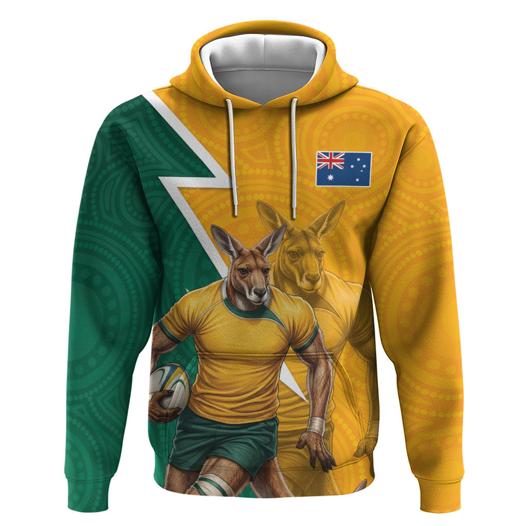 Australia Wallabies Kangaroo Hoodie Australia Flag And Lightning Bolt - Aboriginal Rugby Mascot