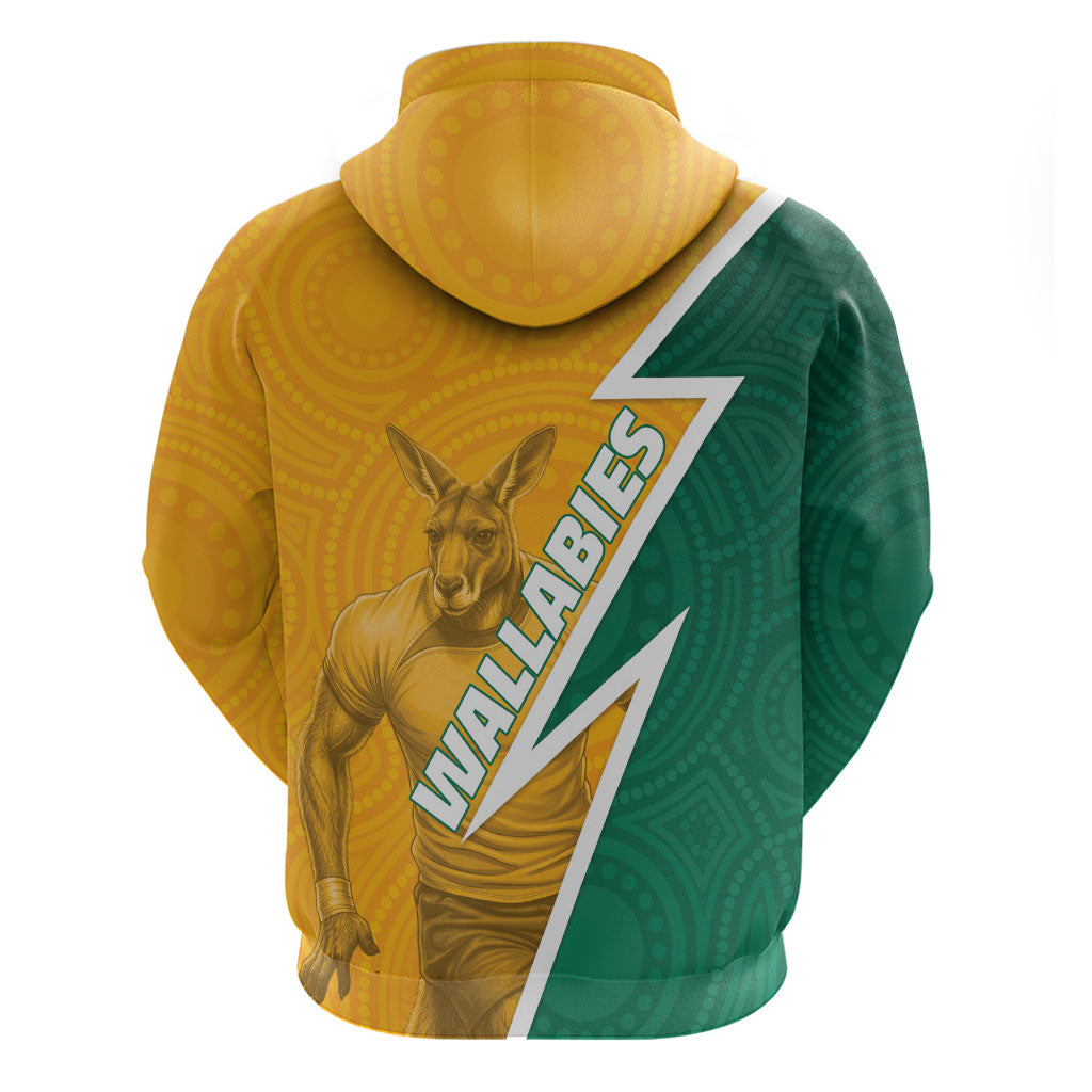 Australia Wallabies Kangaroo Hoodie Australia Flag And Lightning Bolt - Aboriginal Rugby Mascot