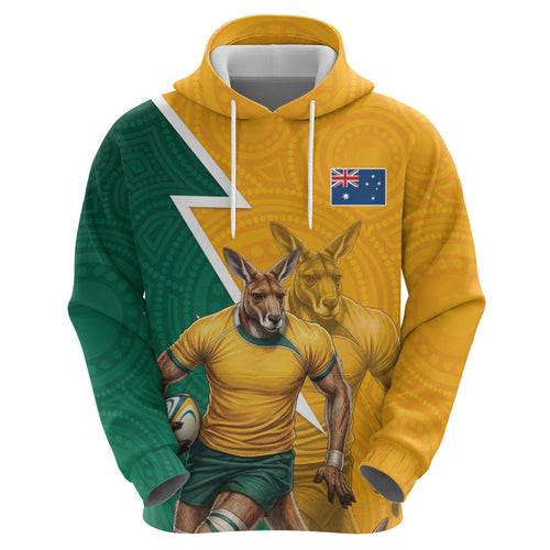 Australia Wallabies Kangaroo Hoodie Australia Flag And Lightning Bolt - Aboriginal Rugby Mascot