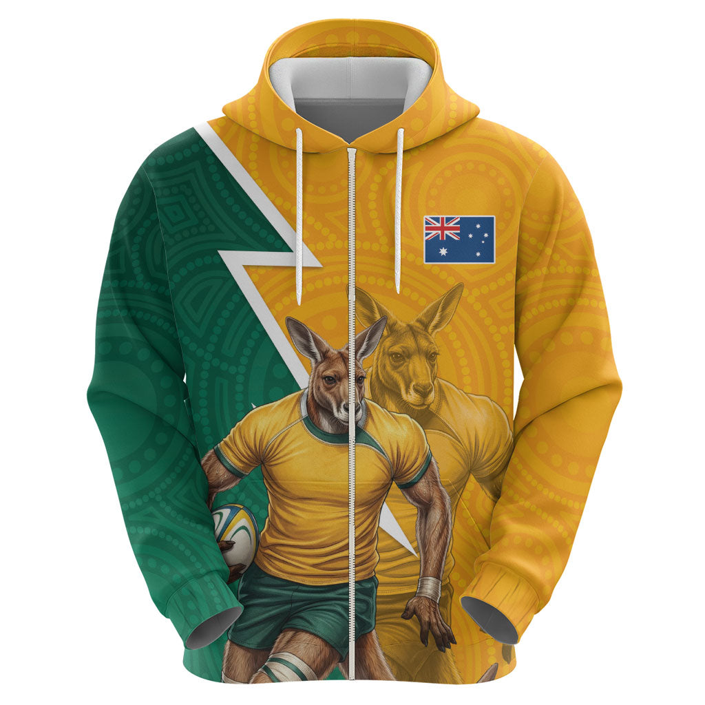 Australia Wallabies Kangaroo Hoodie Australia Flag And Lightning Bolt - Aboriginal Rugby Mascot