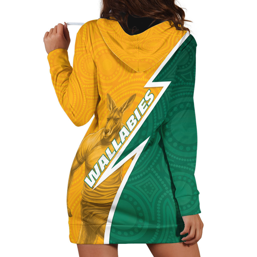 Australia Wallabies Kangaroo Hoodie Dress Australia Flag And Lightning Bolt - Aboriginal Rugby Mascot