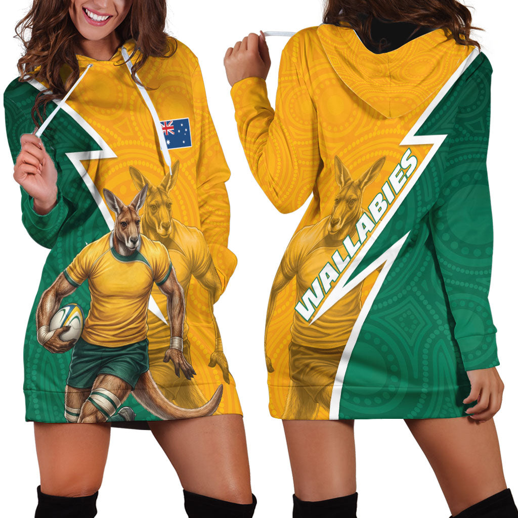 Australia Wallabies Kangaroo Hoodie Dress Australia Flag And Lightning Bolt - Aboriginal Rugby Mascot