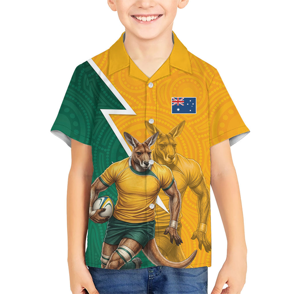Australia Wallabies Kangaroo Kid Hawaiian Shirt Australia Flag And Lightning Bolt - Aboriginal Rugby Mascot