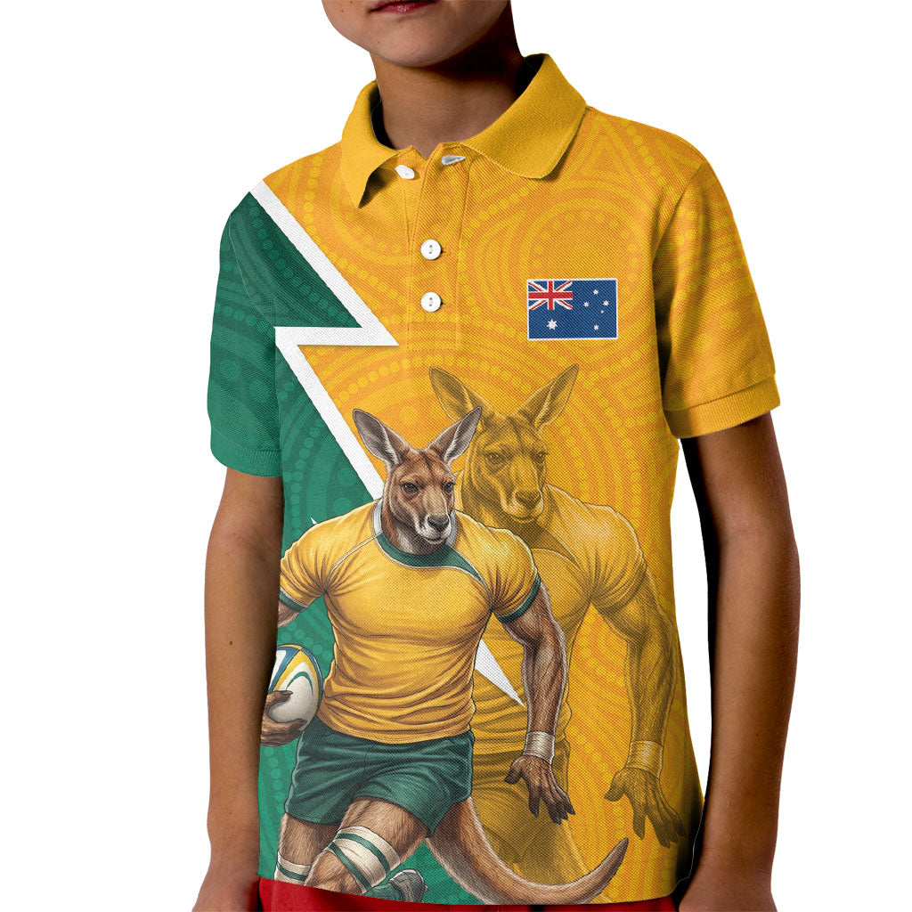 Australia Wallabies Kangaroo Kid Polo Shirt Australia Flag And Lightning Bolt - Aboriginal Rugby Mascot