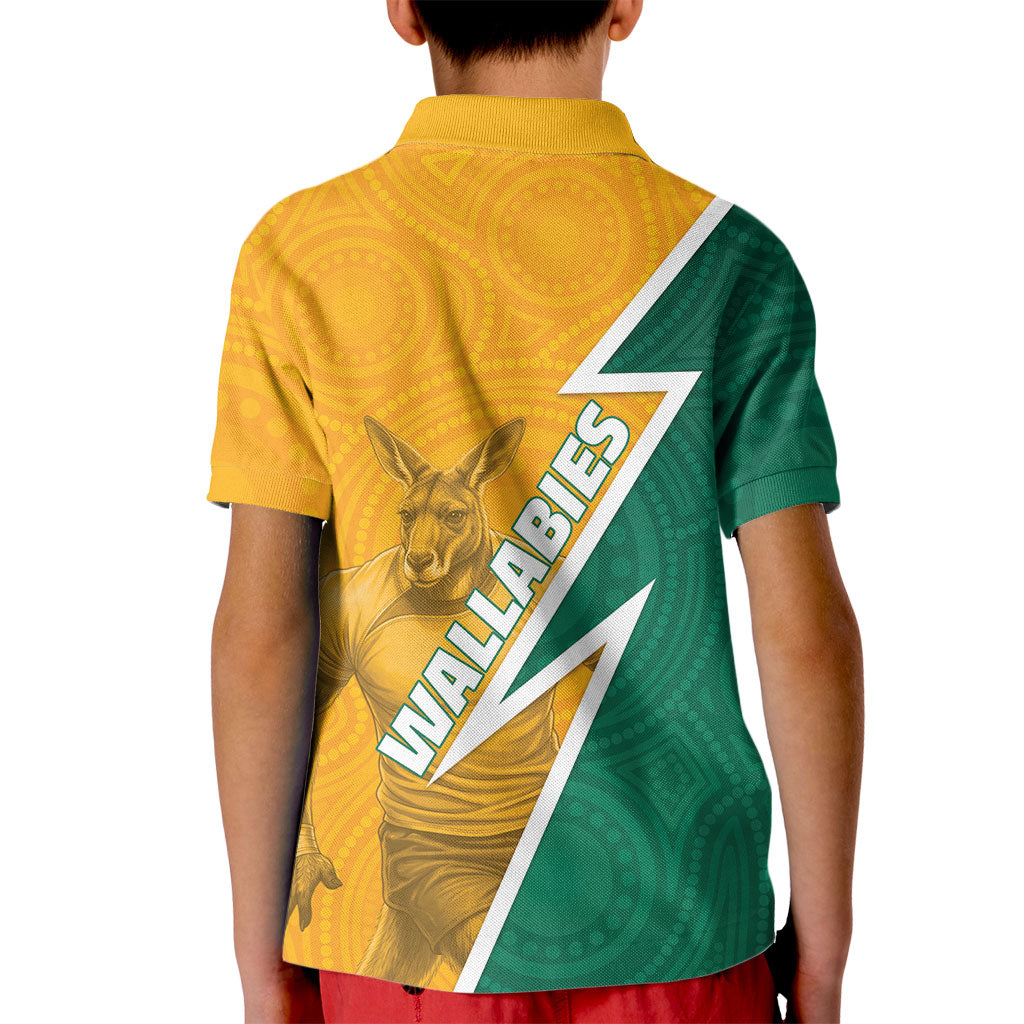 Australia Wallabies Kangaroo Kid Polo Shirt Australia Flag And Lightning Bolt - Aboriginal Rugby Mascot