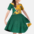 Australia Wallabies Kangaroo Kid Short Sleeve Dress Australia Flag And Lightning Bolt - Aboriginal Rugby Mascot