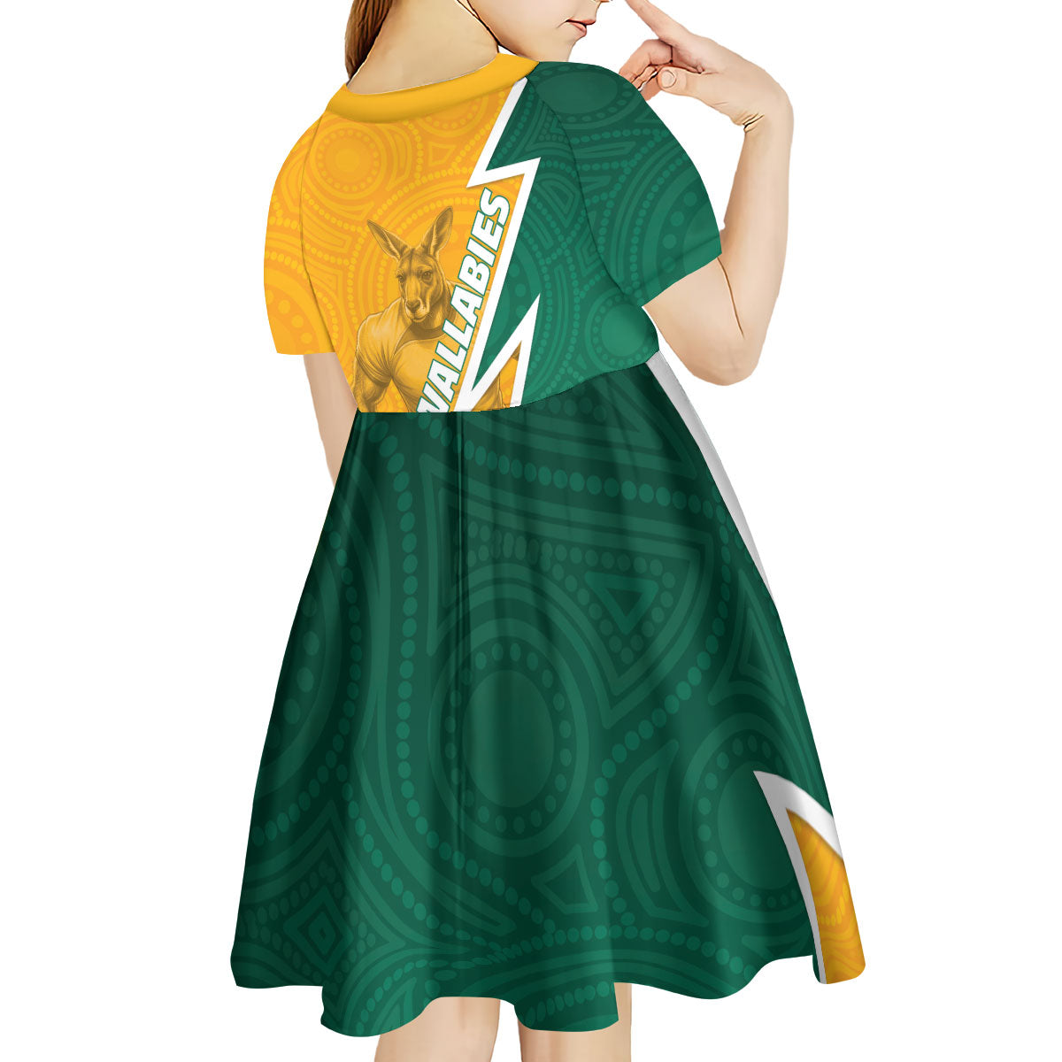 Australia Wallabies Kangaroo Kid Short Sleeve Dress Australia Flag And Lightning Bolt - Aboriginal Rugby Mascot