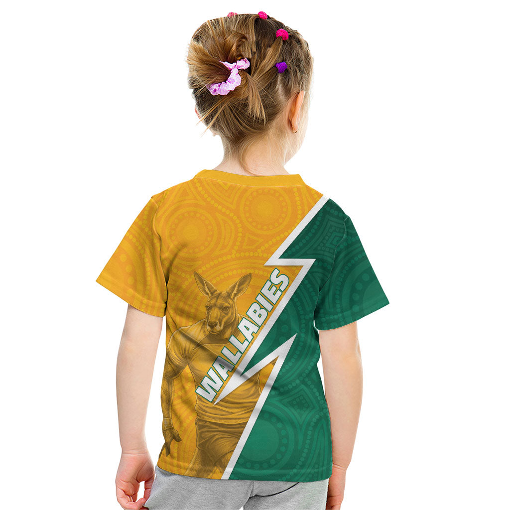 Australia Wallabies Kangaroo Kid T Shirt Australia Flag And Lightning Bolt - Aboriginal Rugby Mascot