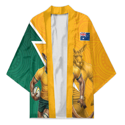 Australia Wallabies Kangaroo Kimono Australia Flag And Lightning Bolt - Aboriginal Rugby Mascot
