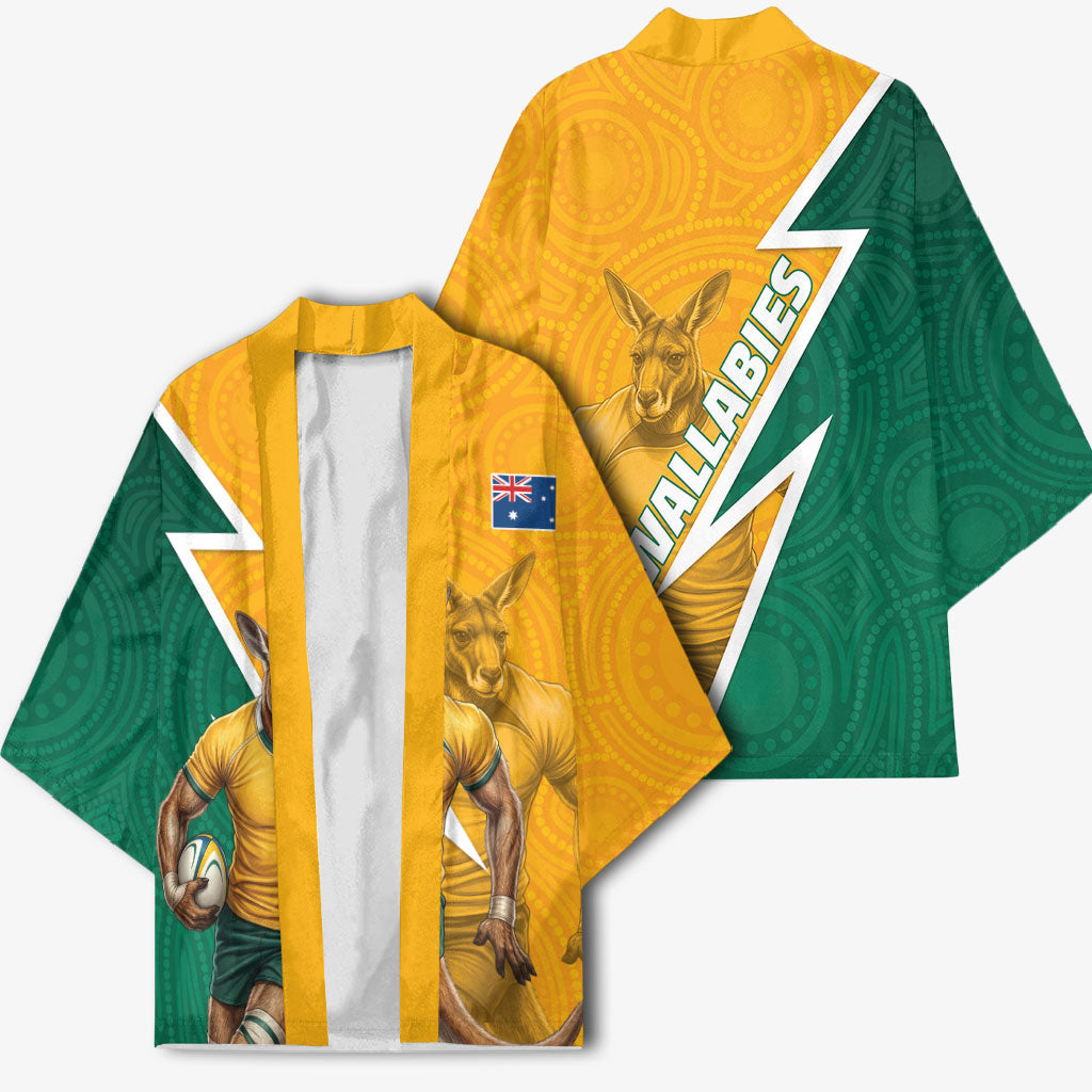 Australia Wallabies Kangaroo Kimono Australia Flag And Lightning Bolt - Aboriginal Rugby Mascot