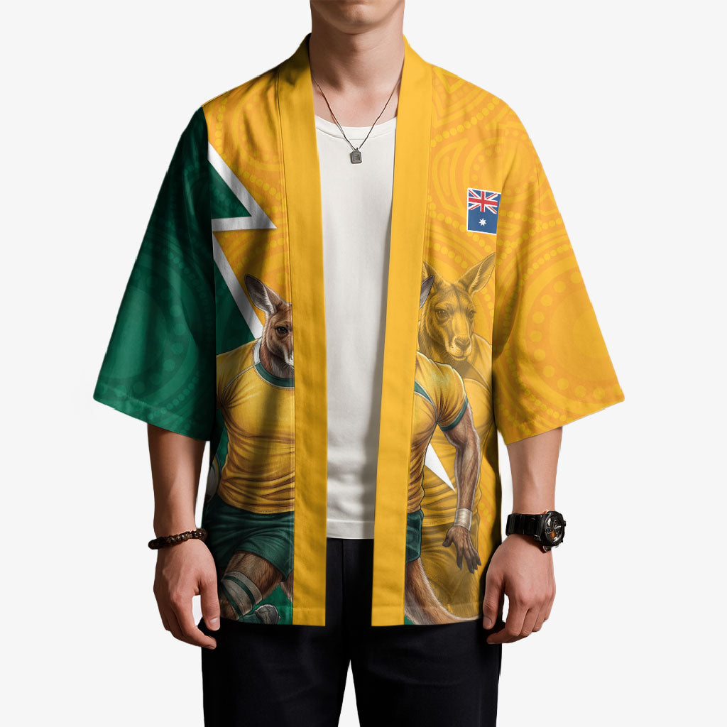 Australia Wallabies Kangaroo Kimono Australia Flag And Lightning Bolt - Aboriginal Rugby Mascot
