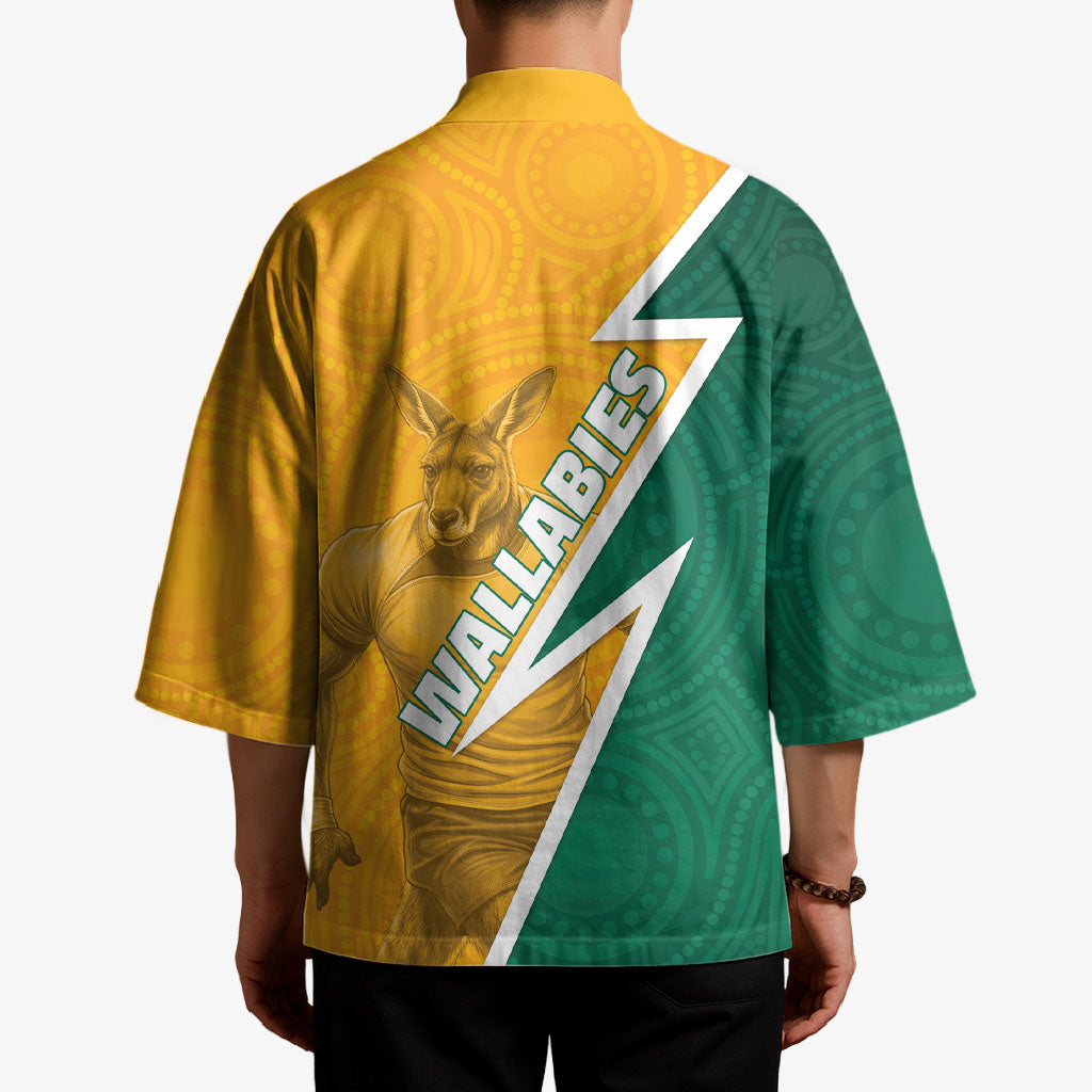 Australia Wallabies Kangaroo Kimono Australia Flag And Lightning Bolt - Aboriginal Rugby Mascot