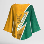 Australia Wallabies Kangaroo Kimono Sleeve Blouse Australia Flag And Lightning Bolt - Aboriginal Rugby Mascot