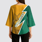 Australia Wallabies Kangaroo Kimono Sleeve Blouse Australia Flag And Lightning Bolt - Aboriginal Rugby Mascot