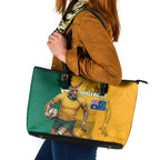 Australia Wallabies Kangaroo Leather Tote Bag Australia Flag And Lightning Bolt - Aboriginal Rugby Mascot