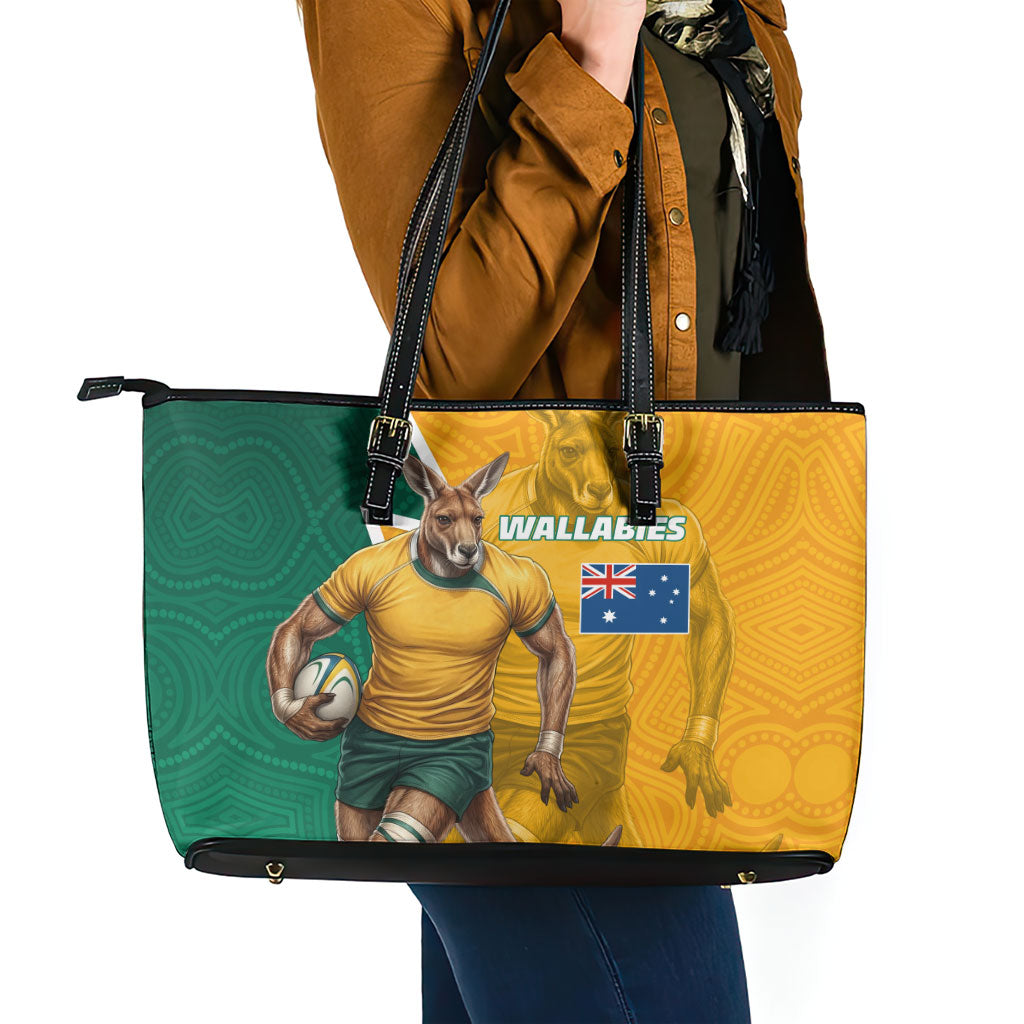 Australia Wallabies Kangaroo Leather Tote Bag Australia Flag And Lightning Bolt - Aboriginal Rugby Mascot
