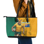 Australia Wallabies Kangaroo Leather Tote Bag Australia Flag And Lightning Bolt - Aboriginal Rugby Mascot