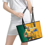 Australia Wallabies Kangaroo Leather Tote Bag Australia Flag And Lightning Bolt - Aboriginal Rugby Mascot