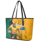 Australia Wallabies Kangaroo Leather Tote Bag Australia Flag And Lightning Bolt - Aboriginal Rugby Mascot
