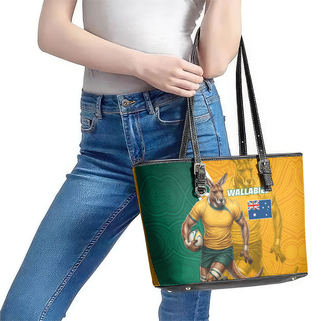 Australia Wallabies Kangaroo Leather Tote Bag Australia Flag And Lightning Bolt - Aboriginal Rugby Mascot