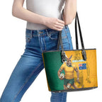 Australia Wallabies Kangaroo Leather Tote Bag Australia Flag And Lightning Bolt - Aboriginal Rugby Mascot