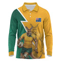 Australia Wallabies Kangaroo Long Sleeve Polo Shirt Australia Flag And Lightning Bolt - Aboriginal Rugby Mascot