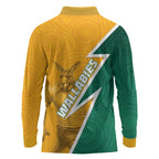 Australia Wallabies Kangaroo Long Sleeve Polo Shirt Australia Flag And Lightning Bolt - Aboriginal Rugby Mascot