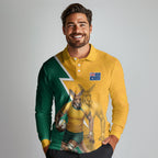 Australia Wallabies Kangaroo Long Sleeve Polo Shirt Australia Flag And Lightning Bolt - Aboriginal Rugby Mascot