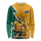 Australia Wallabies Kangaroo Long Sleeve Shirt Australia Flag And Lightning Bolt - Aboriginal Rugby Mascot