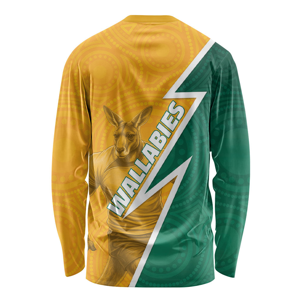 Australia Wallabies Kangaroo Long Sleeve Shirt Australia Flag And Lightning Bolt - Aboriginal Rugby Mascot