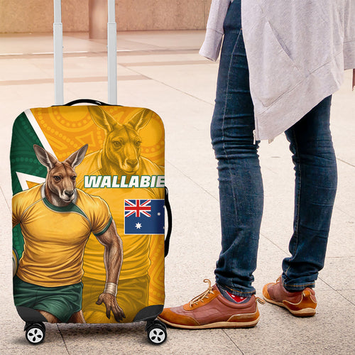 Australia Wallabies Kangaroo Luggage Cover Australia Flag And Lightning Bolt - Aboriginal Rugby Mascot