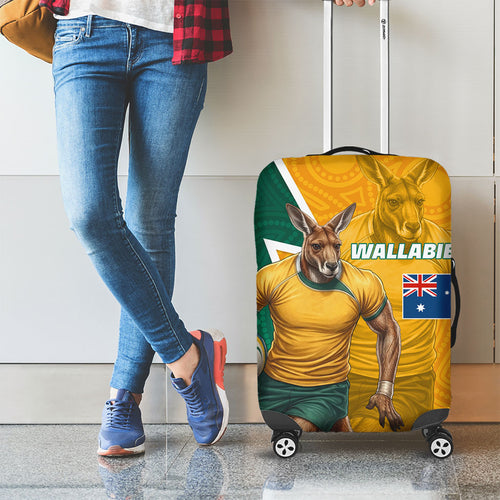Australia Wallabies Kangaroo Luggage Cover Australia Flag And Lightning Bolt - Aboriginal Rugby Mascot