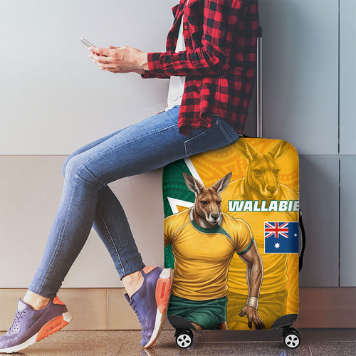 Australia Wallabies Kangaroo Luggage Cover Australia Flag And Lightning Bolt - Aboriginal Rugby Mascot