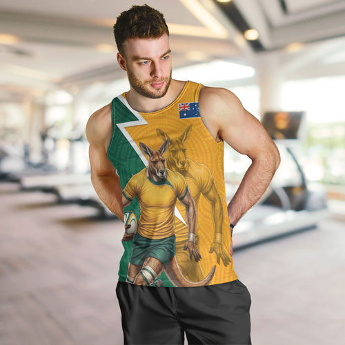Australia Wallabies Kangaroo Men Tank Top Australia Flag And Lightning Bolt - Aboriginal Rugby Mascot