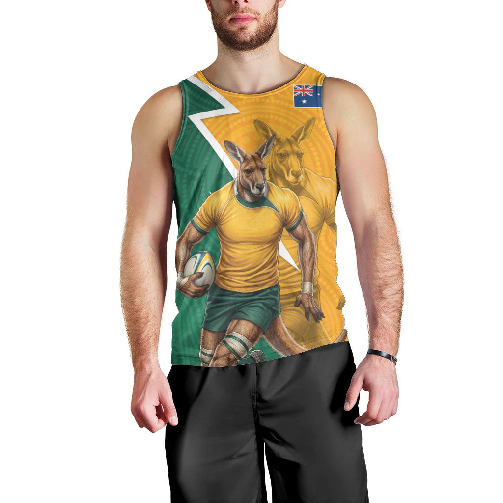 Australia Wallabies Kangaroo Men Tank Top Australia Flag And Lightning Bolt - Aboriginal Rugby Mascot