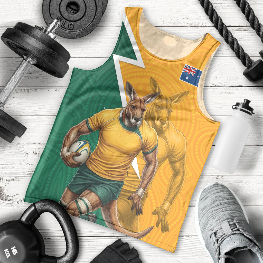 Australia Wallabies Kangaroo Men Tank Top Australia Flag And Lightning Bolt - Aboriginal Rugby Mascot