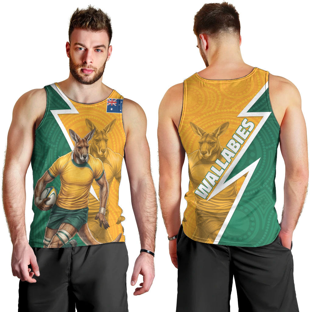 Australia Wallabies Kangaroo Men Tank Top Australia Flag And Lightning Bolt - Aboriginal Rugby Mascot