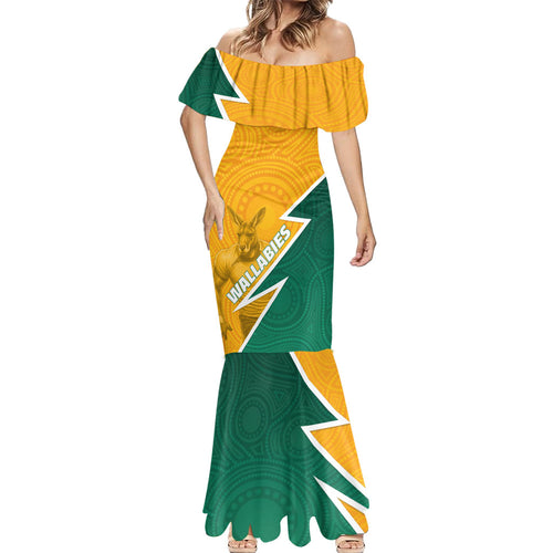Australia Wallabies Kangaroo Mermaid Dress Australia Flag And Lightning Bolt - Aboriginal Rugby Mascot