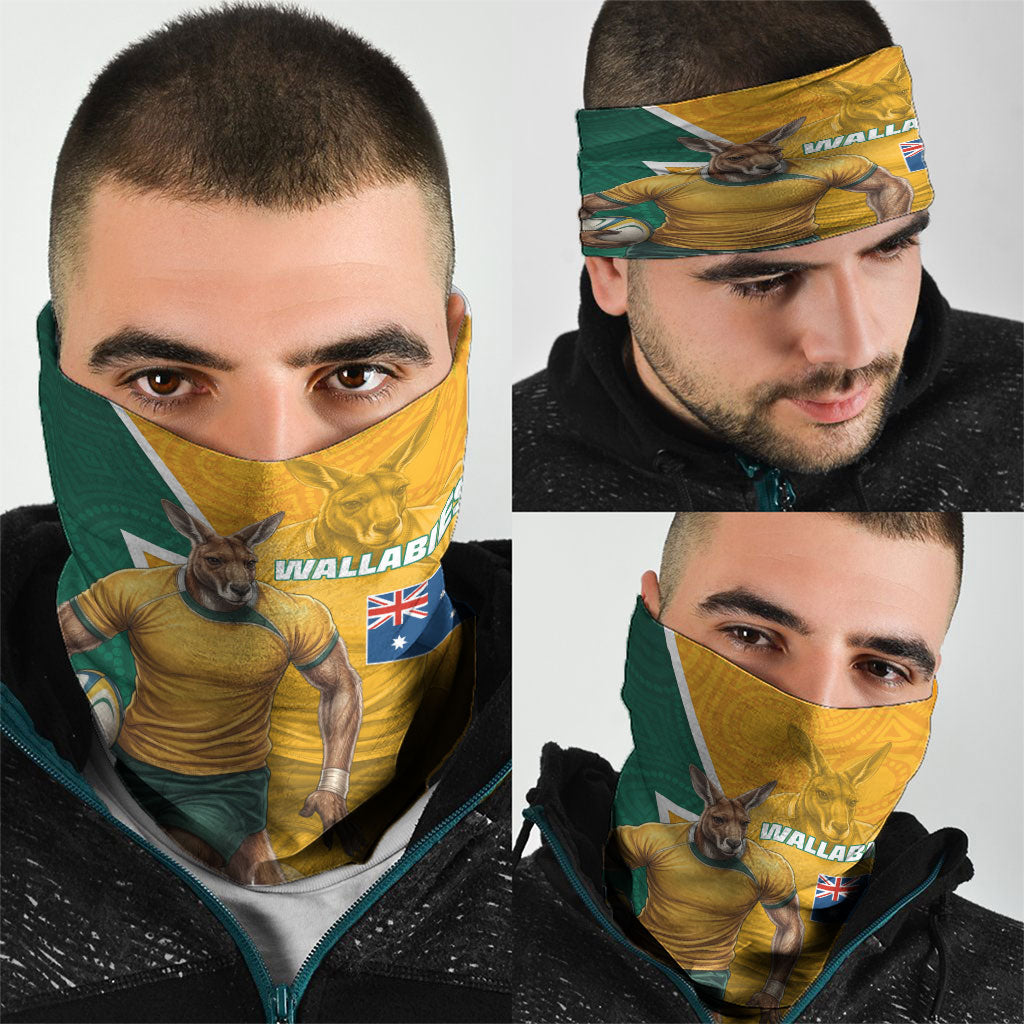 Australia Wallabies Kangaroo Neck Gaiter Australia Flag And Lightning Bolt - Aboriginal Rugby Mascot