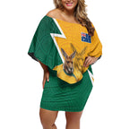 Australia Wallabies Kangaroo Off Shoulder Short Dress Australia Flag And Lightning Bolt - Aboriginal Rugby Mascot