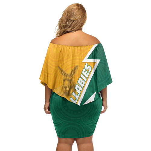 Australia Wallabies Kangaroo Off Shoulder Short Dress Australia Flag And Lightning Bolt - Aboriginal Rugby Mascot