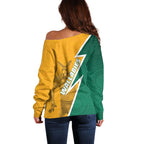 Australia Wallabies Kangaroo Off Shoulder Sweater Australia Flag And Lightning Bolt - Aboriginal Rugby Mascot