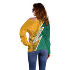 Australia Wallabies Kangaroo Off Shoulder Sweater Australia Flag And Lightning Bolt - Aboriginal Rugby Mascot