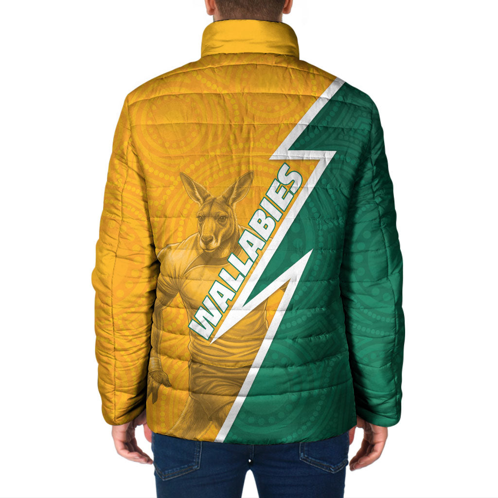 Australia Wallabies Kangaroo Padded Jacket Australia Flag And Lightning Bolt - Aboriginal Rugby Mascot